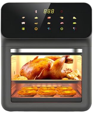 Miyanvuo Grille-Pain Airfryer,Four Rotatif Air Fryer De Comptoir | Deshydrateur 2 Niveaux 15L Taille Familiale Avec Fenêtre De Visualisation Pour Rôtir Cuire Griller Steak Poulet Pizza