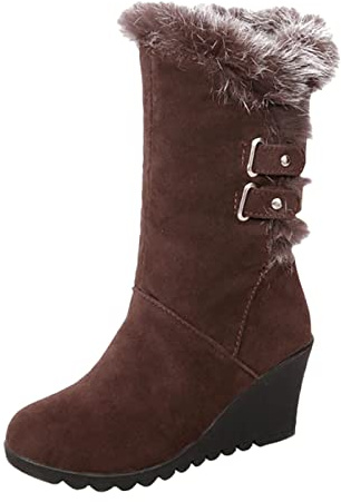 Generisch Womens Winter Wedge Heel Boots Medium Soft Warm Comfortable Snow Boots, brown, 6 UK