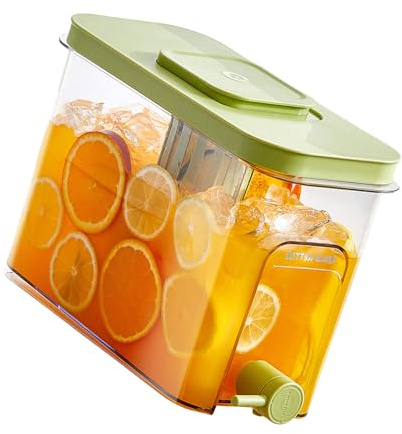 Jarra de agua moderna de 4 litros con grifo para almacenamiento de tés helados de limón, para el hogar, cocina, jarra de limón transparente esencial con asa