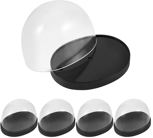 ANDRESLAD 5pcs Transparent Cloche Display Case with Base Clear Plastic Dome Bell Jar for DIY Figurines Eternal Flowers Cake Decoration Dustproof Protection and Home Display