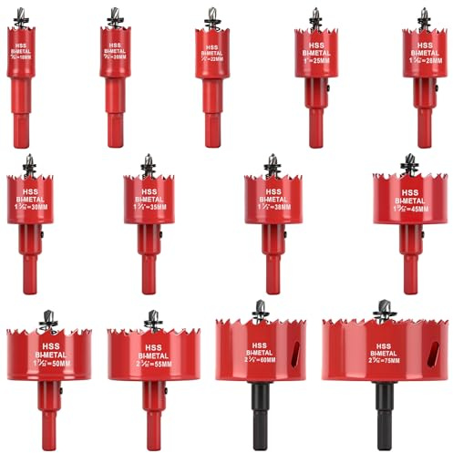 Idong 13-teiliges Bi-Metall-Lochsägen-Set mit Dorn und Pilot-Bit, 18-75 mm Lochschneider-Set, Bohrer zum Schneiden von Holz, Sperrholz, Kunststoff, Trockenbau, dünnem Blech, ideal für DIY-Projekte und