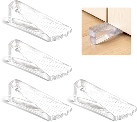 4 Stück Türstopper Rutschfest, Türkeil Gummi, Fensterstopper Keil, Türkeile Kunststoff für Alle Hartböden,Badezimmer, Balkontür und Kinderzimmer, Transparent