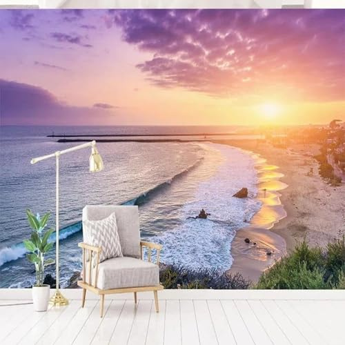 XLMING Esthétique Violet Coucher De Soleil Mer Plage 3D Papier Peint Luxe Décoration Manger Adulte Intérieure Salon Canapé Chambre Fond TV Mur-430cm×300cm