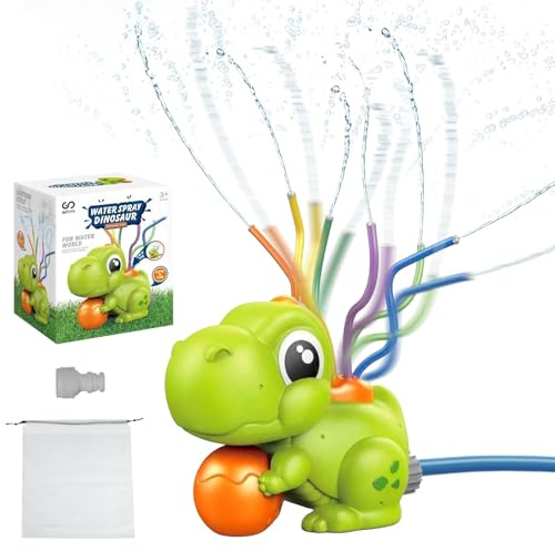Wasserspielzeug Kinder, Dinosaurier Förmiger Water Sprinkler, Garden Splash Sprinkler for Boys & Girls Ages 3-8, with Storage Bag, Lass die Kinder den Planschspaß am Wasser genießen (Green)