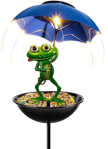 Distributeur de Nourriture pour Oiseaux,Piquet Décoratif à Énergie Solaire avec Design Grenouille - Petite Mangeoire à Oiseaux,pour Balcon Jardin Terrasse Extérieur Sol Aménagement