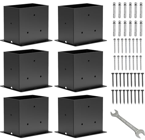 4×6 Post Base 6 Pcs,Deck Post Brackets,Inner Size (3.6 x5.6“Heavy Duty Powder-Coated Steel Post Bracket Fit for Outdoor Pavilion, Deck Railing ,Support Deck Base Plate,Pergola