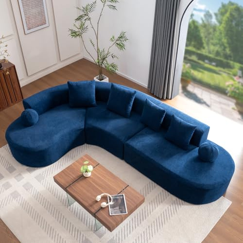 MUZHIXIANG Boneless moln soffa L form modulär hörnsoffa utan montering bekväm lounge soffa för vardagsrum (blå + chenille + 5-sits skum)