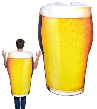Bierglas Kostüm für Erwachsene, Bierkrug Lustig Weiches Outfit Rollenspiel Getränk Kostüm für Party Unisex Schaum Pint Glas Cosplay Outfit Polyester Einheitsgröße für Halloween Junggesellenabschied