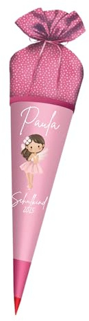 Generisch Personalisierte Schultüte aus Stoff mit Name – Rosa/Pink Zuckertüte für Mädchen – Wunschmotiv – Einschulung 2026 – Schultüte personalisiert (Fee3)