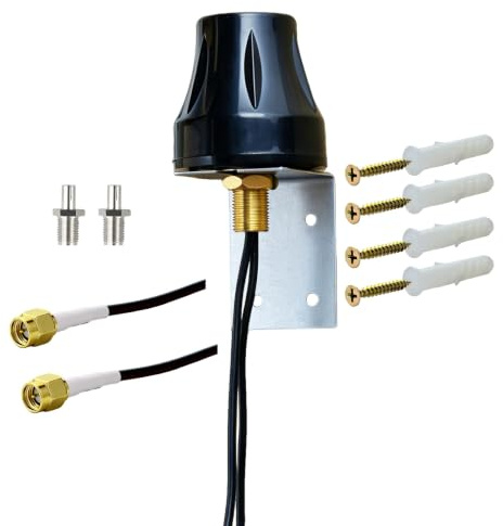 ACONRFTOL 2 x 2 MIMO 4G 5G LTE utomhusantenn 600–6000 MHz kompakt Omni-antenn med 2 x SMA kontakter låg förlust kabel och 2 x TS9-adapter, utomhusantenn för 5G/4G-router, Netgear Nighthawk Hotspot