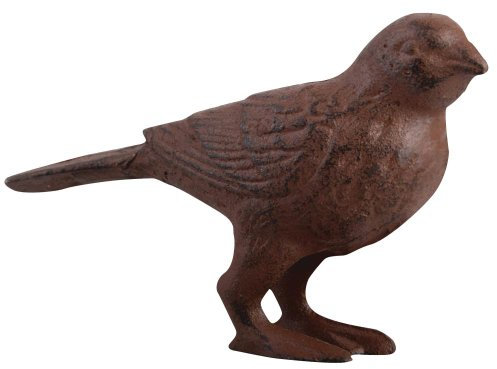 Esschert Design 2 Stück Gartenfigur, Skulptur Motiv Vogel, stehend, aus Gusseisen in braun, ca. 12 cm x 4,5 cm x 8 cm