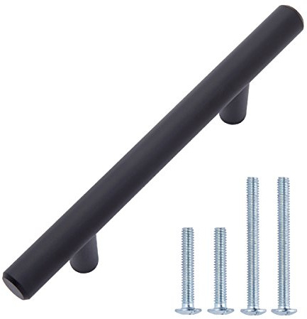 Amazon Basics Euro Bar Cabinet Handles, Drawer Pulls, 5.38-inch Length, 3-inch Hole Center, 1/2-inch Diameter, Matte Black, 10-Pack, AB1500-FB-10
