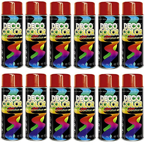 Deco Color 12er Sparpack (1 Karton) Lackspray glänzend 400ml Feuerrot glanz RAL 3000