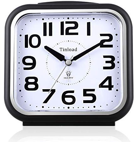 Tinload 5.5 Large Analog Alarm Clock Silent Non Ticking, Gentle Wake, Beep Sounds, Increasing Volume, Battery Operated Snooze and Manual Light, Easy Set, Black (Best for Elder)