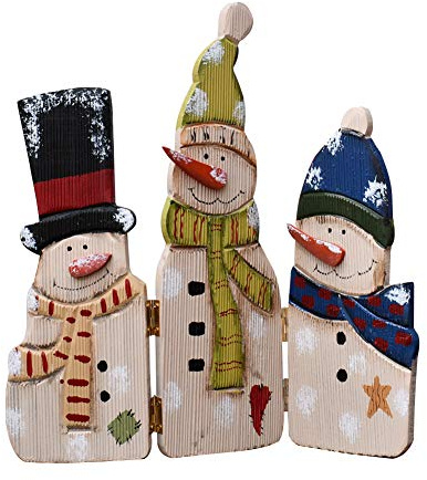 Wood Snowman Tabletop Decoration Triple Snowman Decorative Folding Screen Wooden Christmas Signs Holiday Centerpiece Home Xmas Decor