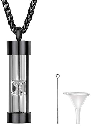 Richsteel Pendentif Cendres de Chien - Collier Sablier Urne - Collier Femme Acier Inoxydable Chaine Spiga Noir (Urne pour Chien) - Médaillon Funéraire