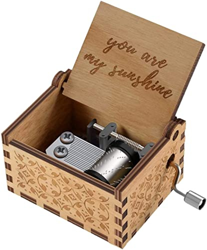Funmo You Are My Sunshine Holz-Musikkästchen, mit Lasergravur, Vintage-Holz-Sonnenschein Handkurbel Spieluhren, Kreative Spieluhr Handgeschnitzte Dekoration Valentinstag Weihnachten Geschenk