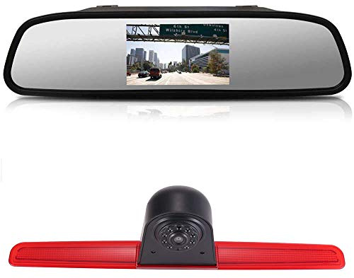 「12mm Objektiv CMOS Rückfahrkamera + 4.3 Zoll Auto Rückspiegel」Bremsleuchte Auto Dach Rückfahrkamera für VW T5 Bus Transporter Multivan Caravelle