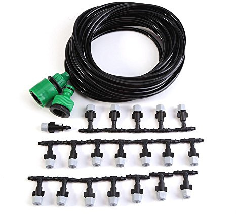 VIFER Micro Drip Irrigation Kit, Garden Irrigation Drip Watering Kit Water Misting Cooling System with Hose Sprinkler Nozzle for Agriculture Greenhouse Lawn Patio (10M)