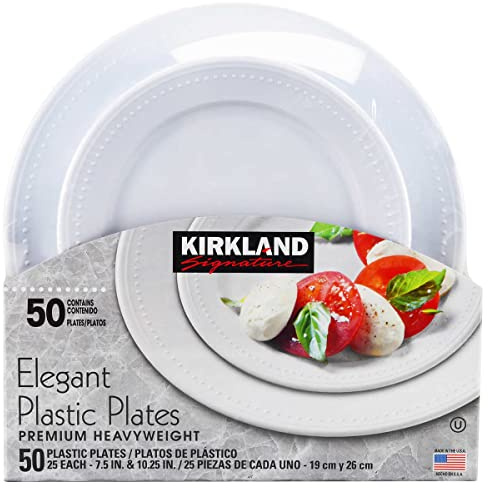 Kirkland Signature Elegant Plastic Plates Premium Heavy Weight Size ( 7.5/10.25) 50Count