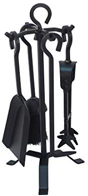 HERSIG - Set de Chimenea - Utensilios Chimenea de Leña con Soporte - Juego de 4 Accesorios de Forja -Pala, Escoba, Pinzas y Atizador - Accesorios Estufa y Chimeneas Leña