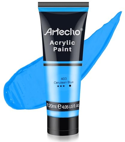 Artecho Acrylfarbe Cerulean Blau 120 ml, Wasserfest und Lichtecht, Schnell Trocknend, Acrylfarbe für Leinwand, Holz, Stoff, Handwerk, Leder und Stein.