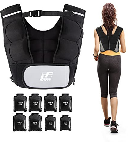 RitFit Gewichtsweste, 1,8 kg/3,6 kg/4,5 kg/5,4 kg/6,8 kg/9,1 kg Gewichtsweste mit reflektierenden Streifen, Gewichtsweste verstellbar für Damen und Herren, Workout, Krafttraining, Laufen, Fitness
