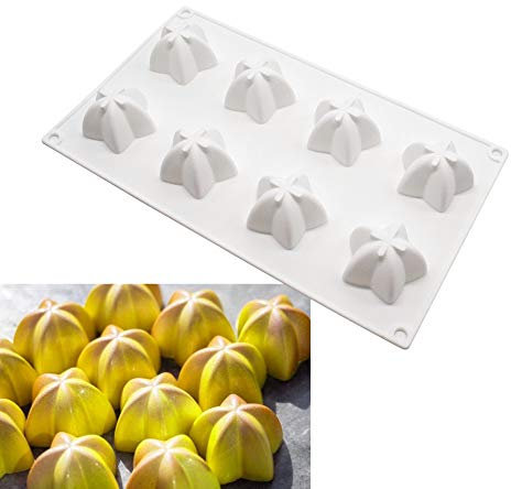 XiaoShenLu Mousse Moule à Gateau en Silicone, moules 3D pour Glace Chocolat Pâtisserie Dessert, 8 Trous Forme de Carambole