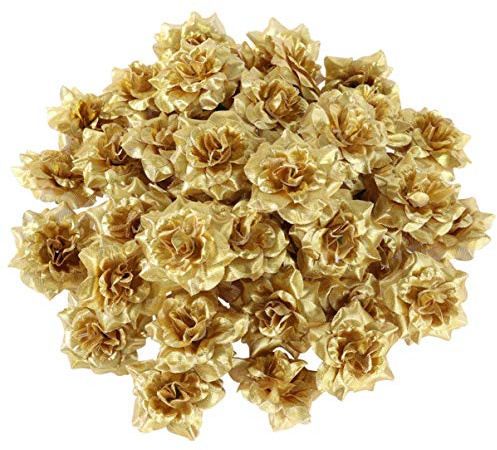 VOSAREA 50 Stück Künstliche Blumenköpfe Goldene Rosen Deko Seide Kunstblumen Blütenköpfe 4,5cm künstlich Rosenköpfe Blumenköpfe zum Basteln für DIY Hochzeit Zuhause Deko
