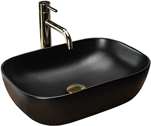 Rea Lavabo sobre encimera Belinda Black Mat Lavabo de cerámica - Rectangular - Negro mate - 33 x 46 cm