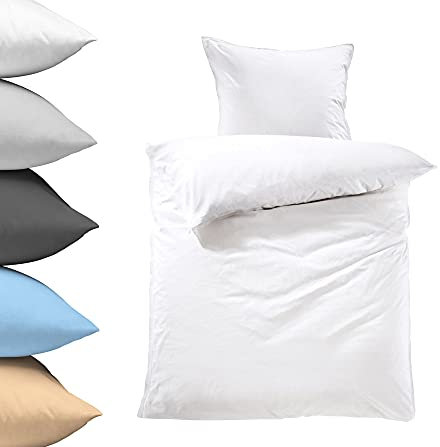 Lavea Bettwäsche 155x220, 2-teilig, Weiß, Serie Jasmin - kuschelig weich - 1x Bettbezug + 1x Kissenbezug 80x80 - Ganzjahres Bettwäsche-Sets