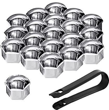Bseical Radschraubenkappen 20 Stücke, 17mm 19mm 21mm Radschrauben Radbolzen Radmuttern Kappen mit Radmutternschlüssel, für Alle Autos (Silber, 17mm)