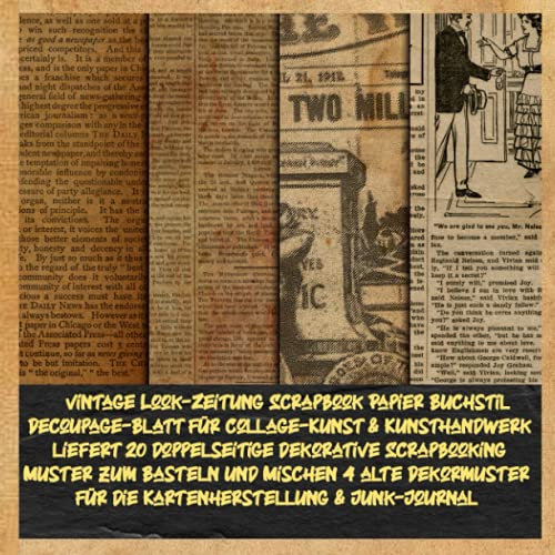 vintage Look-Zeitung Scrapbook Papier Buchstil Decoupage-Blatt für Collage-Kunst & Kunsthandwerk liefert 20 doppelseitige dekorative Scrapbooking ... für die Kartenherstellung & Junk-Journal