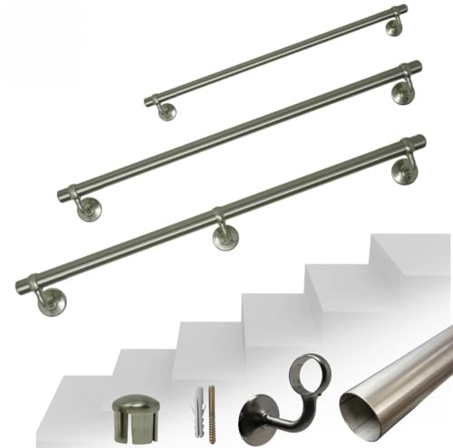 Parpyon® Corrimano a muro Scala Tubo passamano Acciaio Inox Prodotto 100% Italiano con supporto Kit montaggio FACILE fai da te scale e balaustra (Acciaio Satinato, 80cm)