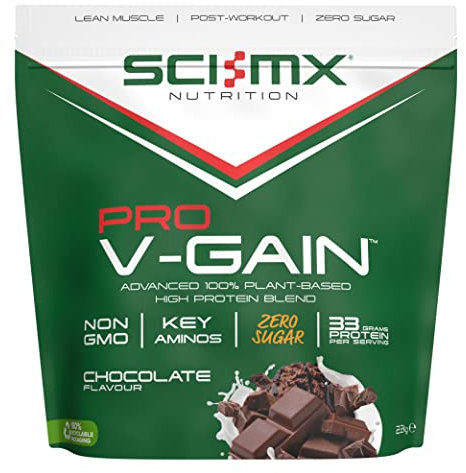 SCI-MX Pro-V Gain - 100% Vegan Chocolate Flavour Soy Protein Powder Isolate + B12 + Magnesium - Muscle Growth & Maintenance - Sugar Free, Non-GMO - 2.2KG (49 servings) 33g of protein per serving