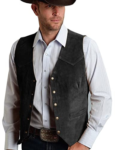 Tuikayoo Herren Wildleder Anzug Weste Jahrgang Western Cowboy Weste Normale Passform