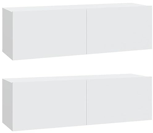 vidaXL 2X Meubles TV Armoires Basses Murales Suspendues Centres de Divertissement Salon Salle de Séjour Blanc 100x30x30 cm Bois d'Ingénierie