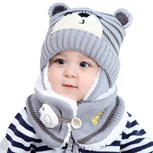 TAIPPAN Baby Mütze Ohrklappen Hut - Säugling Kleinkind Mädchen Jungen Weich Warm Strick Hut Kinder Winter Hut mit Schal