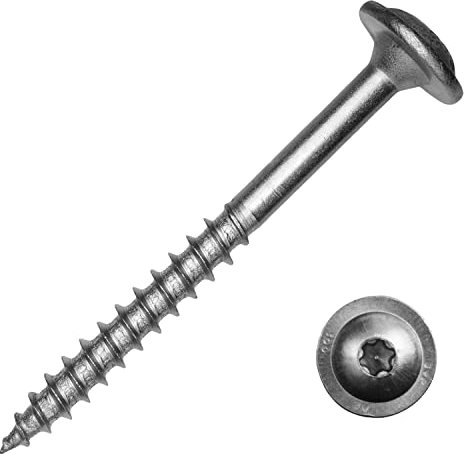 Tellerkopfschrauben mit Schneidkerbe 8,0x140/80 mm aus Edelstahl A2 (10 Stück) | Tellerkopf-Holzbauschrauben - Holzschrauben - Scheibenkopfschrauben von MESAROS®