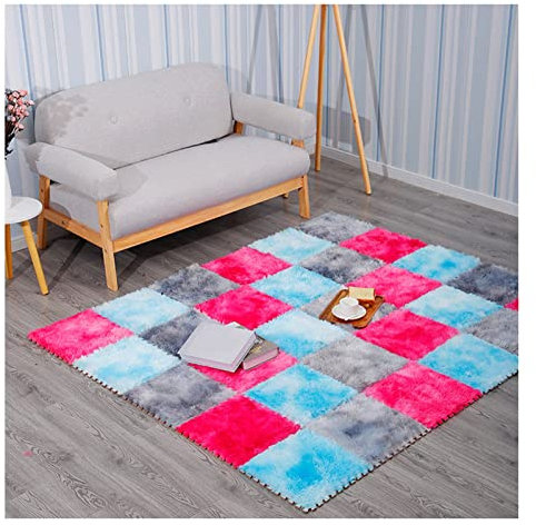 12 X 12 Inch Interlocking Carpet Tiles, 12 Pieces EVA Foam Mats, Soft Fluffy Long Plush Area Rugs Mat, Puzzle Play Mat For Living Room Bedroom(Size:30x30x1cm,Color:Color 3)