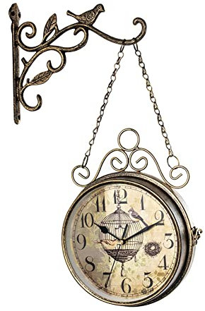 BYNYXI Bahnhofsuhr Doppelseitige Wanduhr, 8 Zoll Vintage Metall Leise mit Wandhalterung klassische Hängenduhr Antik Retro für Wohnzimmer, Büro, Heimdekoration