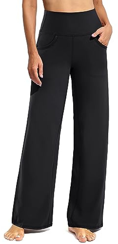 Promover Activewear-Hosen für Damen mit Taschen Jogginghose Hohe Taille Yogahose Weites Bein Straighthose Bauchkontrolle Schlaghose Arbeit Sporthose Klein/Regulär/Groß