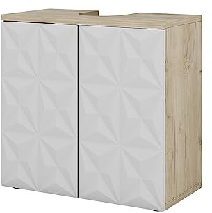 Vicco Meuble sous Vasque Simple Edge, Blanc/Chêne, 60 x 57 cm avec 2 Portes