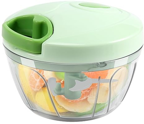 Jsrnqert Zwiebelschneider Manuell Zwiebel Zerkleinerer mit leicht zu ziehen Multizerkleinerer Zwiebelhacker Gemüseschneider Mixer zum Multischneider von Knoblauch/Nüsse/Obst (400ML)