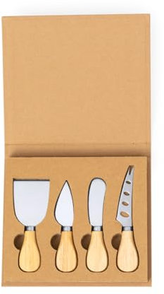 Set 4 Coltelli per Formaggio – Acciaio Inox con Manico in Legno di Quercia – Utensili per Formaggi Duri e Morbidi – Coltello, Forchetta, Spatola e Lama – Idea Regalo Elegante