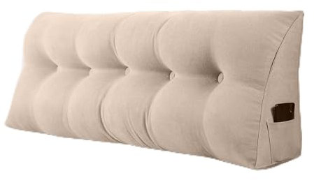 Rückenkissen, Keilkissen kopfteil Gepolstert Lesekissenfür Bett und Sofa geeignet, Stützkissen, Kissen Großes Wandkissen mit abnehmbarem und waschbarem Bezug, mit Seitentaschen（Beige-200x20x50cm）