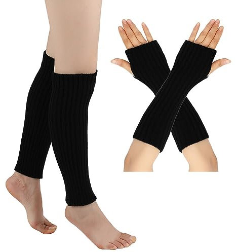 Beinstulpen und Lange Armstulpen Set Baumwolle Strick Beinwärmer Fingerlose Handschuhe Winter Arm Handwärmer Legwarmer Bein und Arm Stulpen für Yoga-Tanzen Turnhalle Ausübt Halten Warm