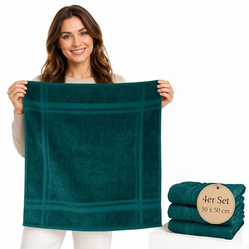 Lashuma Küchenhandtücher Frottee 50 x 50 cm, 4er Set, 100% Baumwolle, 450 g/m², Opal Grün