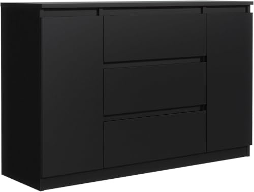 MebLocker Kommode 120 cm, 3 Schubladen und 2 Türen, Schwarz | Sideboard, Wohnzimmer Flur Schlafzimmer, Moderne Schlafzimmermöbel, Kommodenschrank 120,4x78,2x39 cm
