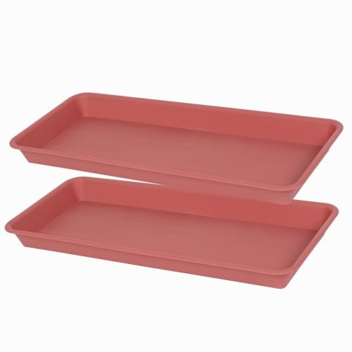 VUWEZ Kunststoff-Pflanzschalen, rechteckig, 43,2 cm, 45,7 cm, für Innen- und Außenbereich, Wassertropfschalen für Blumentöpfe, Fensterbank, 20 x 45 cm, Terrakotta, 2 Stück